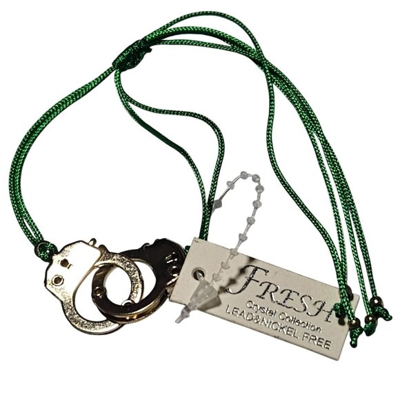 Handcuff Charm Pendant Green Cord Bracelet Adjustable Lead Nickel Jewelry Women - Picture 1 of 5